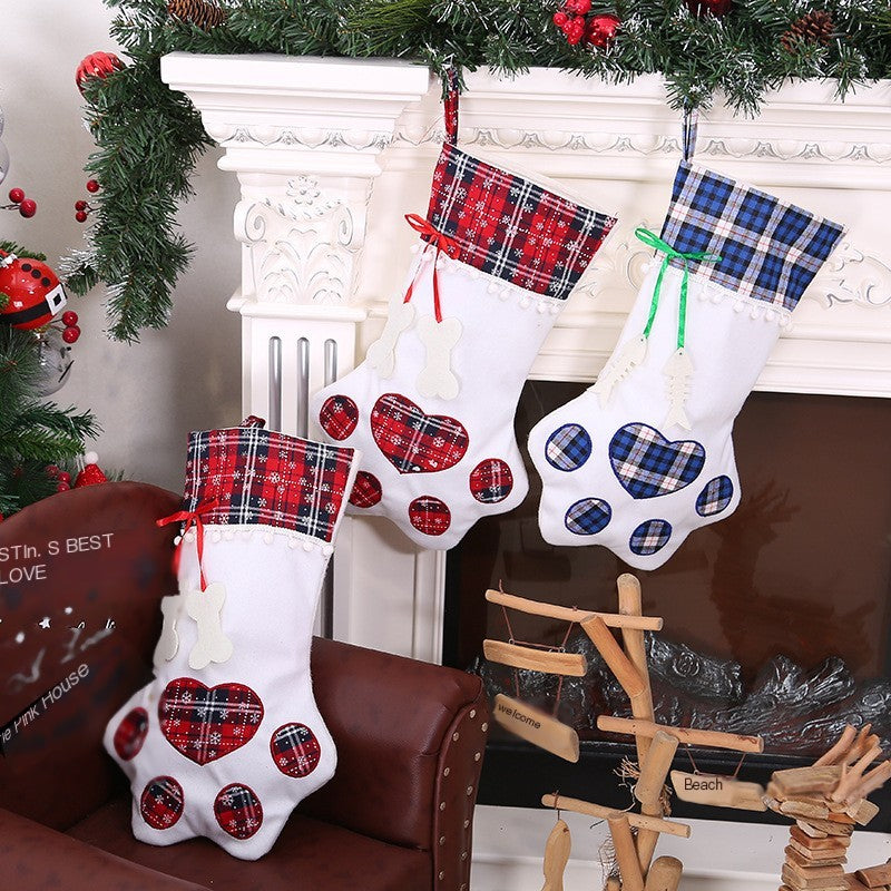 Christmas Stocking with Dog Paw Print Design