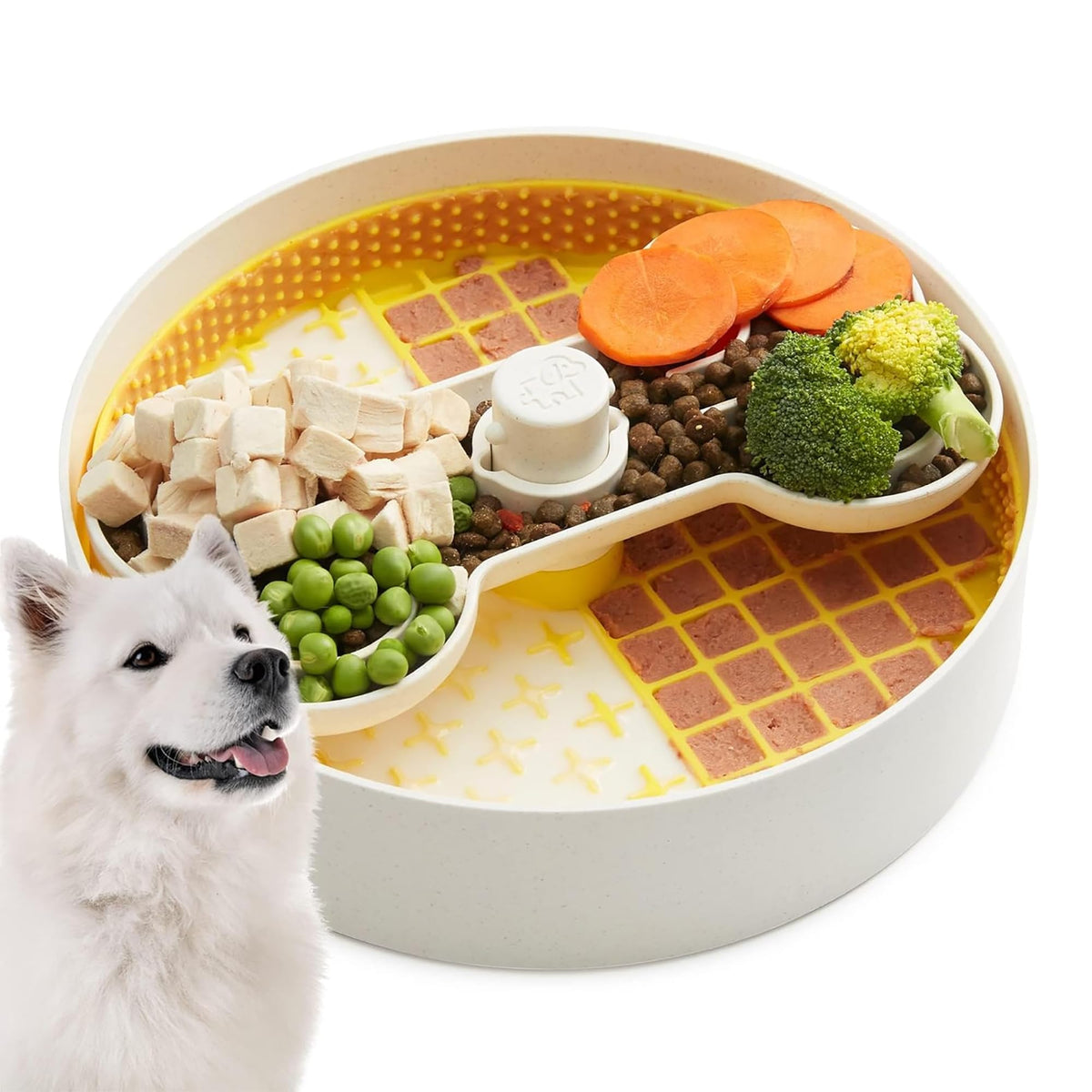 Puzzle Feeder Slow Feeder Dog Bowl Yellow 9.8 Inches Nonslip For Dry Wet and Raw Food Fun and Healthy Mealtime Activity