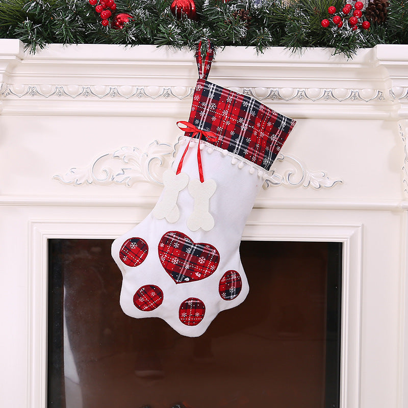 Christmas Stocking with Dog Paw Print Design