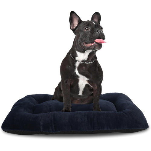 24x18 Dog Bed for Crate WashablePuppy Bed for Crate 24inch Luxury Faux Fur Soft Cozy Pet Bed for 25lb Dog24 Inch Dog Crate Bed with Anti-Slip Bottom Calming Anti Anxiety Comfortable Sleep(Navy Blue)