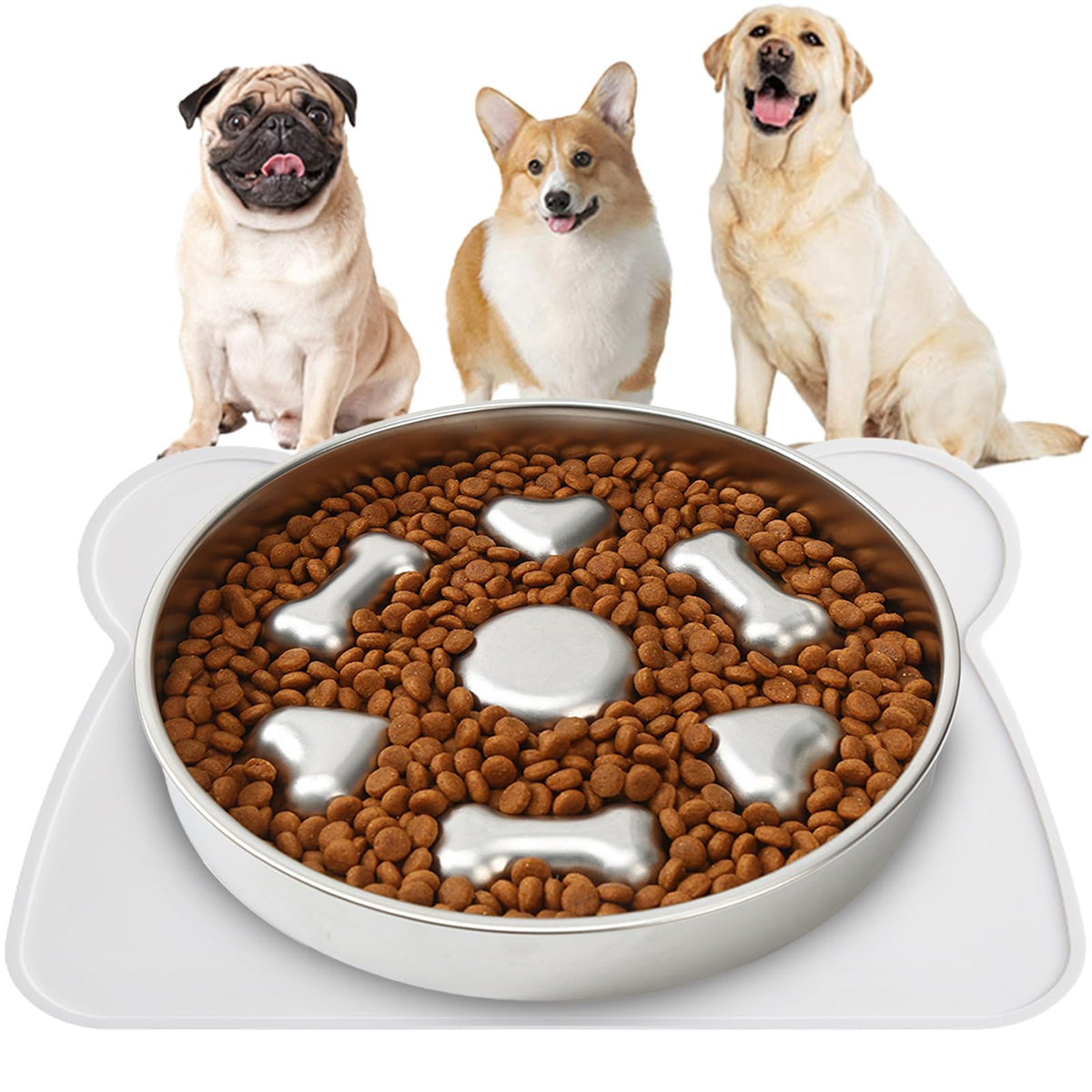 Slow Feeder Dog Bowls 2-Cup Medium Breed Stainless Steel Per Bowl Slow Down Eating Dish Preventing Choking Metal Dog Bowl