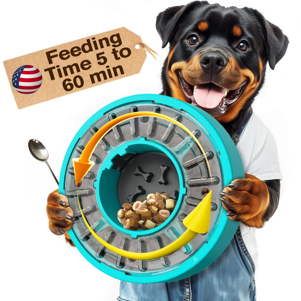KADTC Dog Rotating Slow Bowl Puzzle Feeder Adjustable Feeding Time from 5 to 60 min Puppy Mind Game Mental Feeding for Small/Medium/Large Dogs