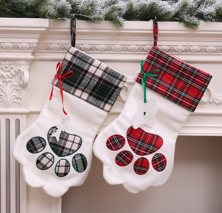 Christmas Stocking with Dog Paw Print Design